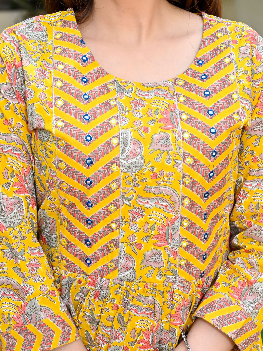 Floral Printed Cotton Kurta With Pants &amp; Dupatta