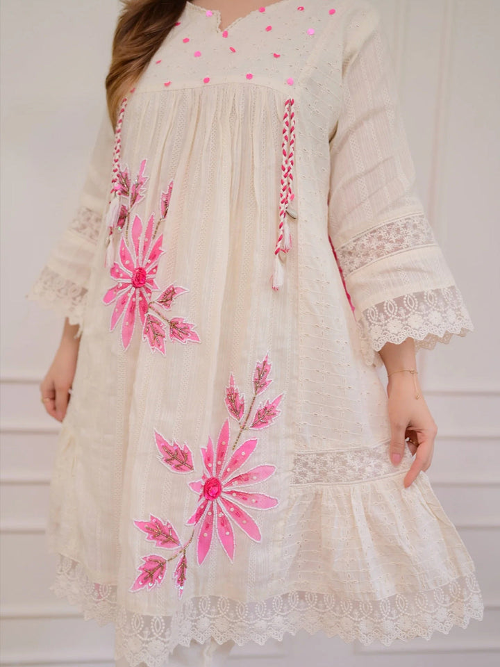Embroidered Cotton Kurta With Pant &amp; Dupatta