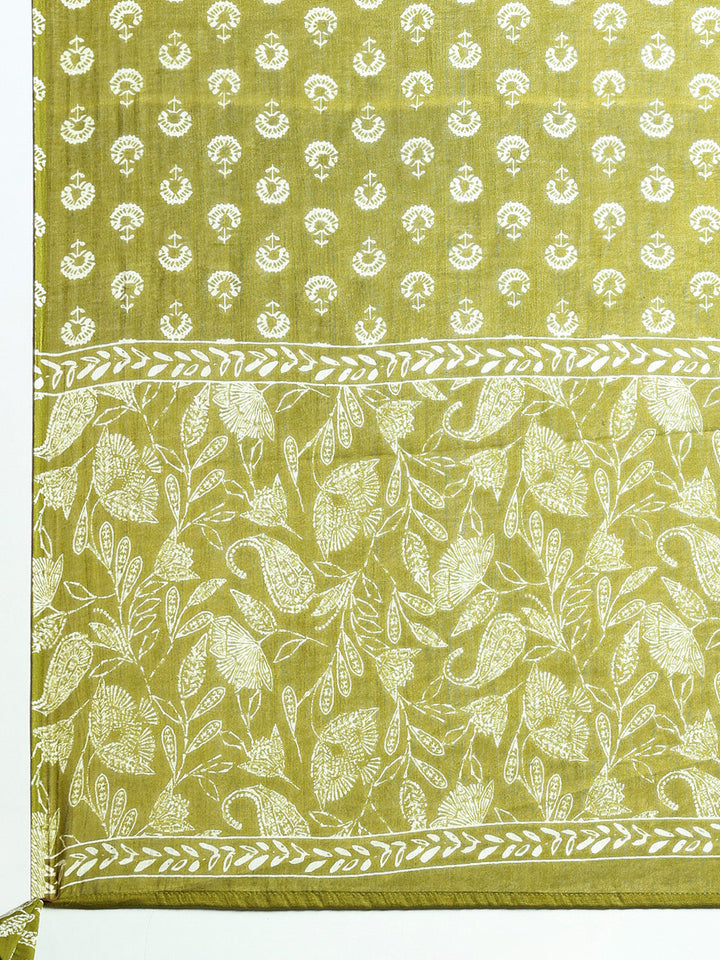 Printed Cotton Kurta With Pant &amp; Dupatta