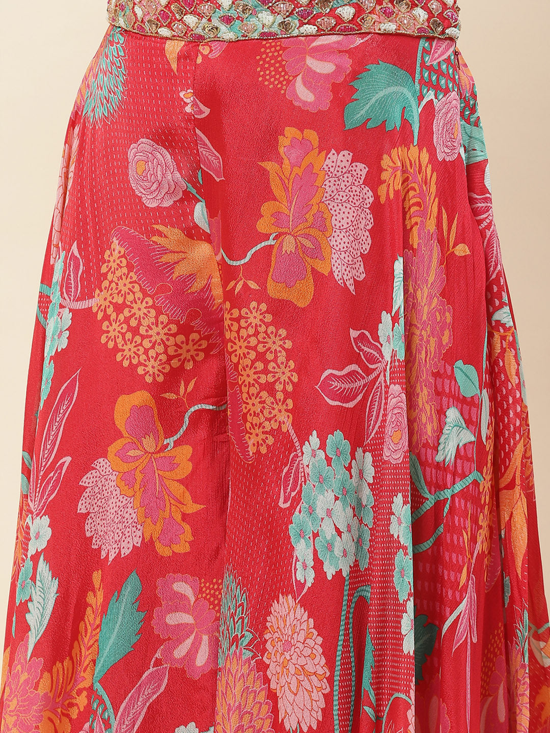 Floral Printed Crepe Crop Top With Palazzo & Dupatta