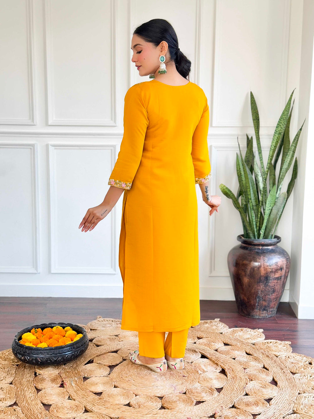 Neck Embroidery Cotton Blend Kurta With Pants &amp; Dupatta