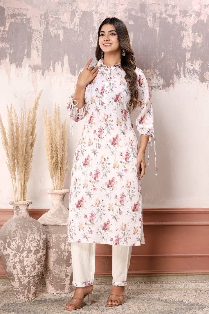 Floral Printed Cotton Kurta With Pants
