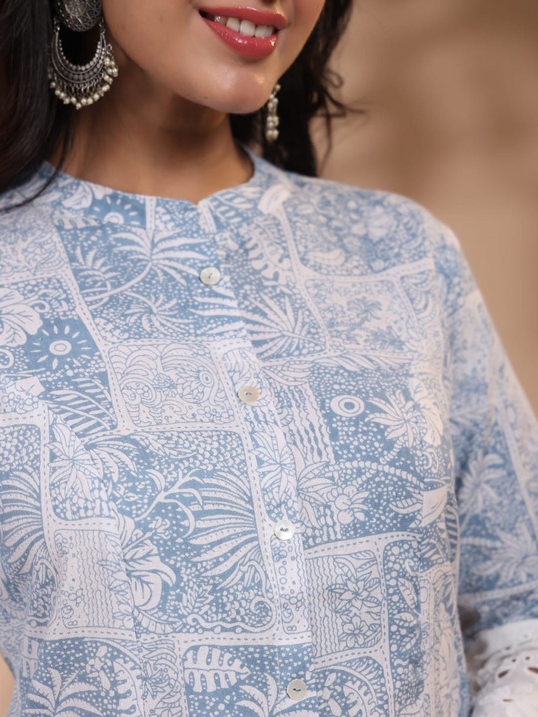Floral Printed Cotton Kurti With Pants