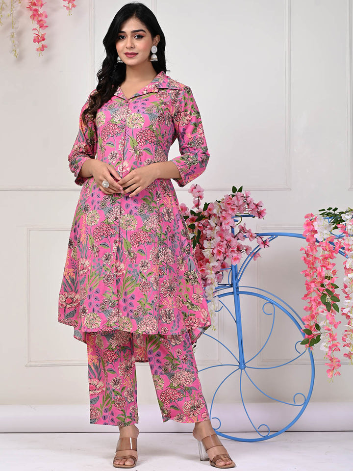Floral Printed Cotton Kurta With Pants