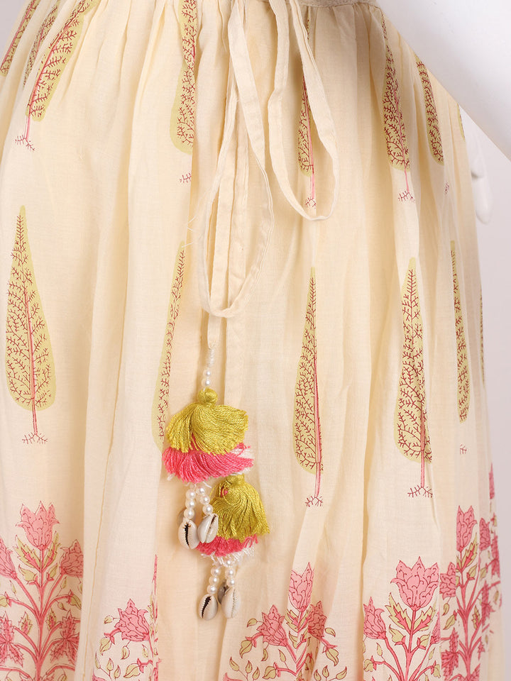 Floral Printed Cotton Choli With Lehenga &amp; Dupatta