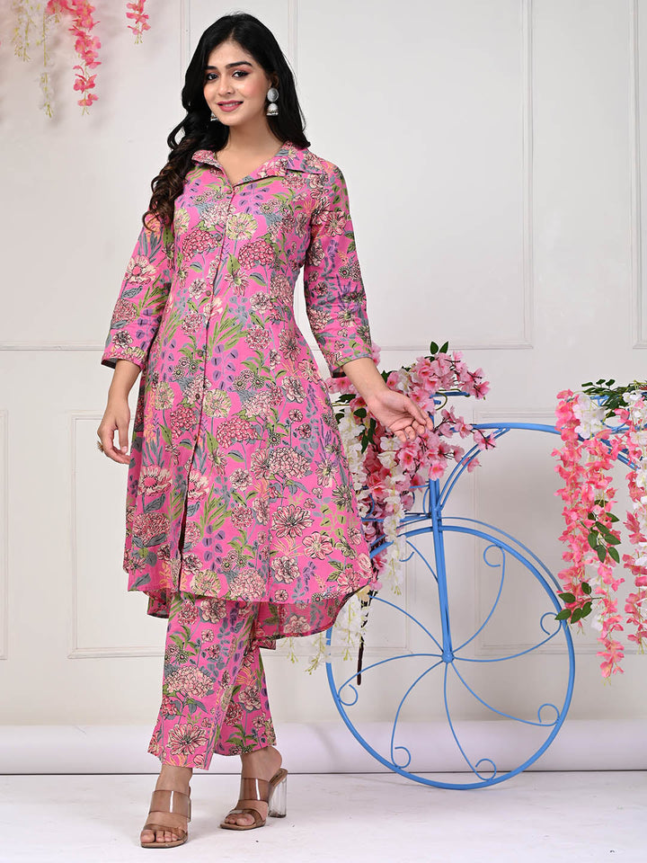 Floral Printed Cotton Kurta With Pants
