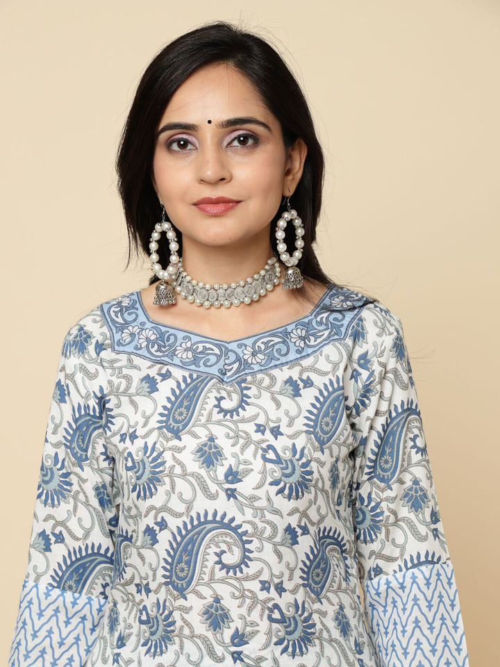 Paisley Printed Cotton Kurta With Pants &amp; Dupatta