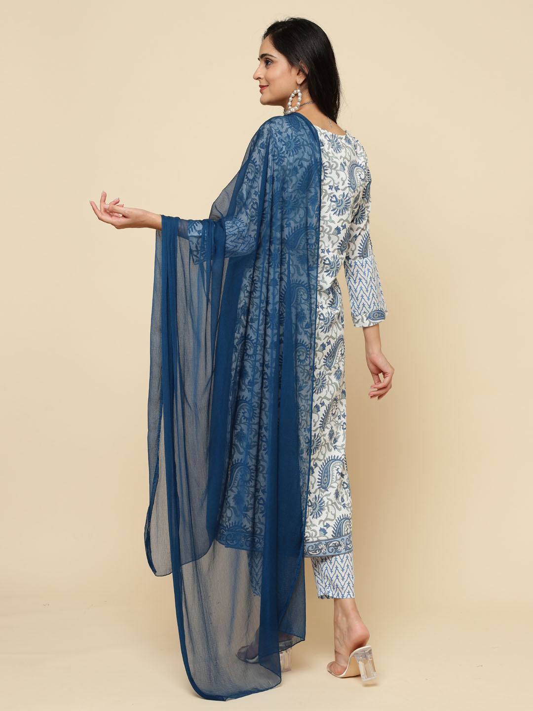 Paisley Printed Cotton Kurta With Pants &amp; Dupatta