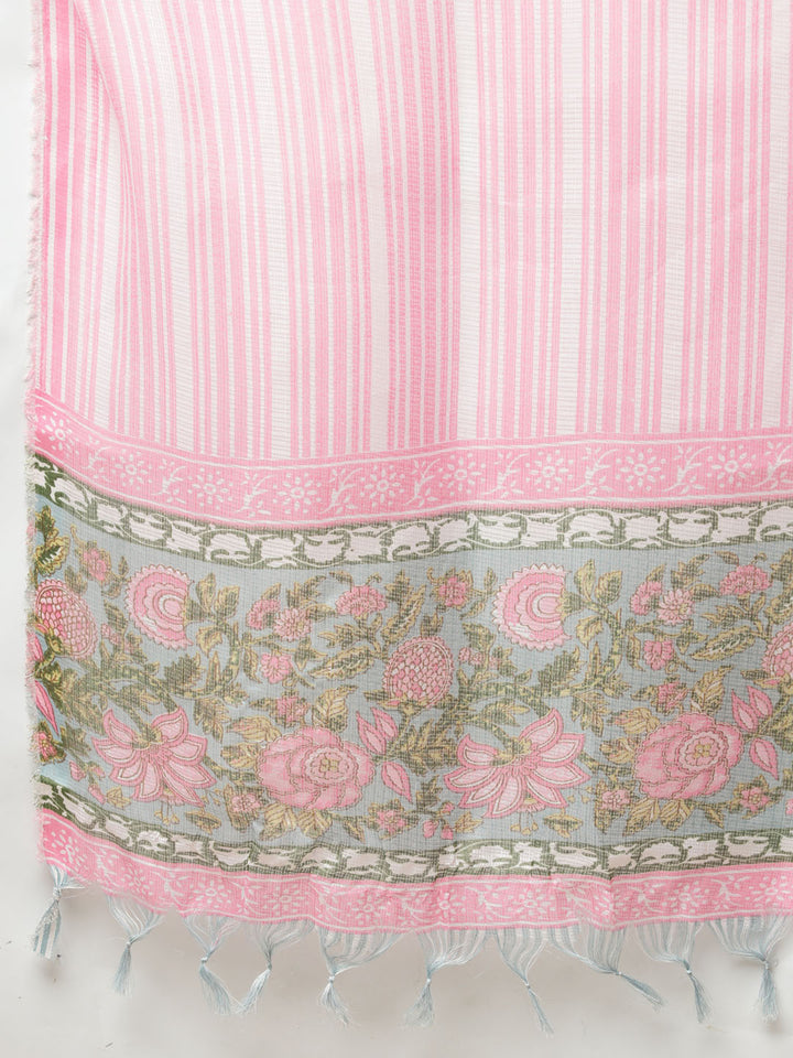 Floral Printed Cotton Kurta With Pants &amp; Dupatta