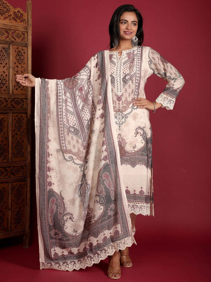 Printed Muslin Kurta With Pants &amp; Dupatta