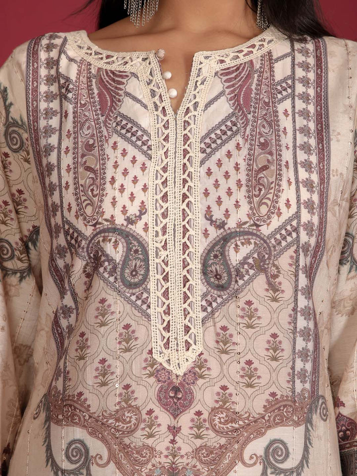 Printed Muslin Kurta With Pants &amp; Dupatta