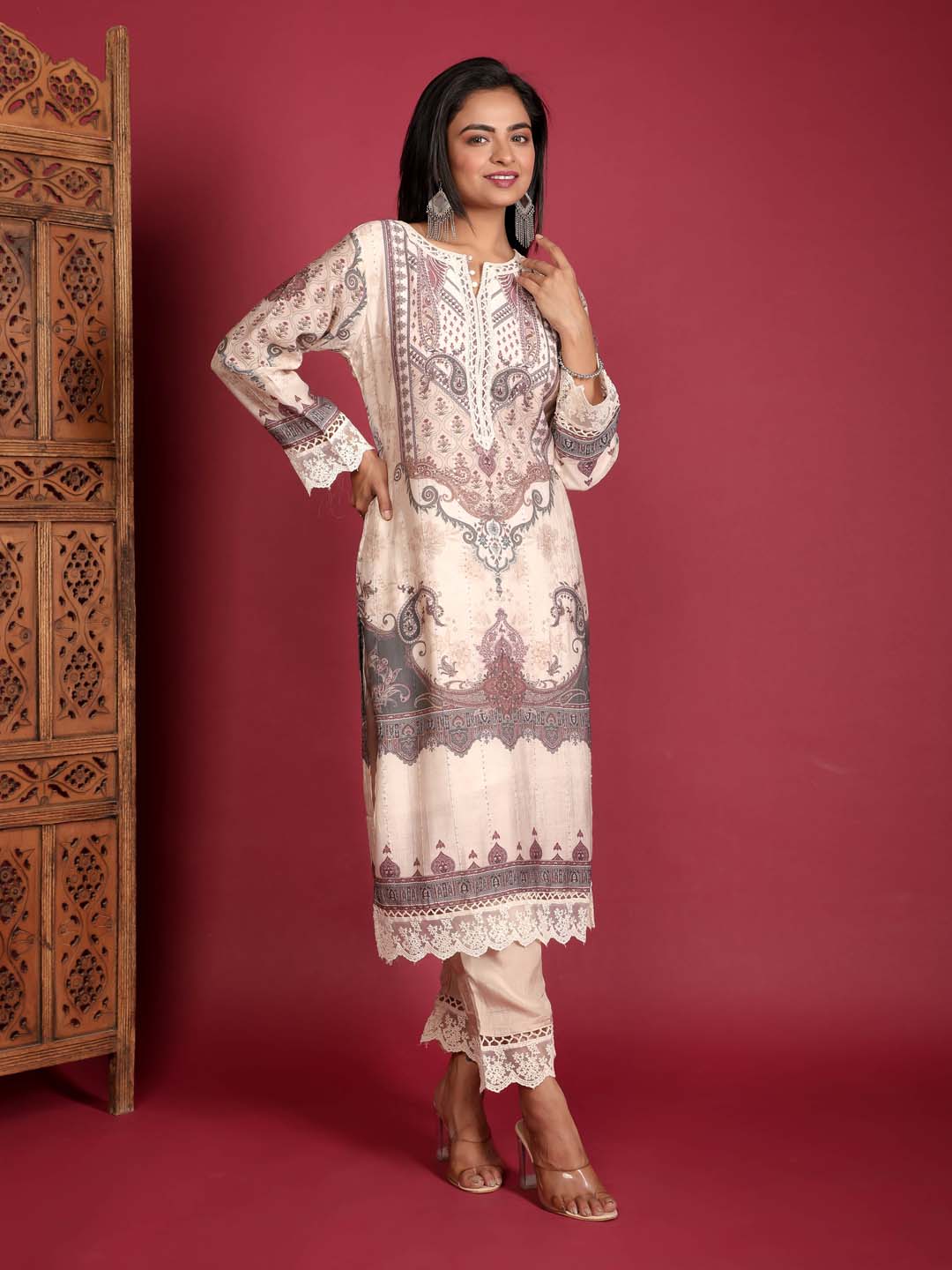 Printed Muslin Kurta With Pants &amp; Dupatta