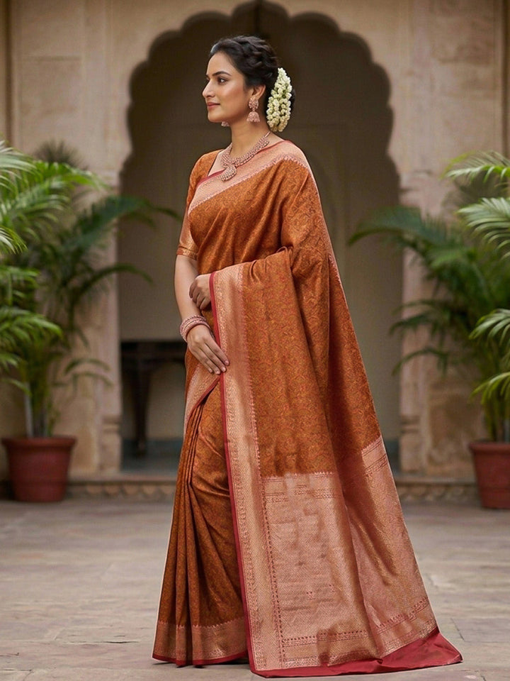 Rust Woven Design Satan Resham Banarasi Saree