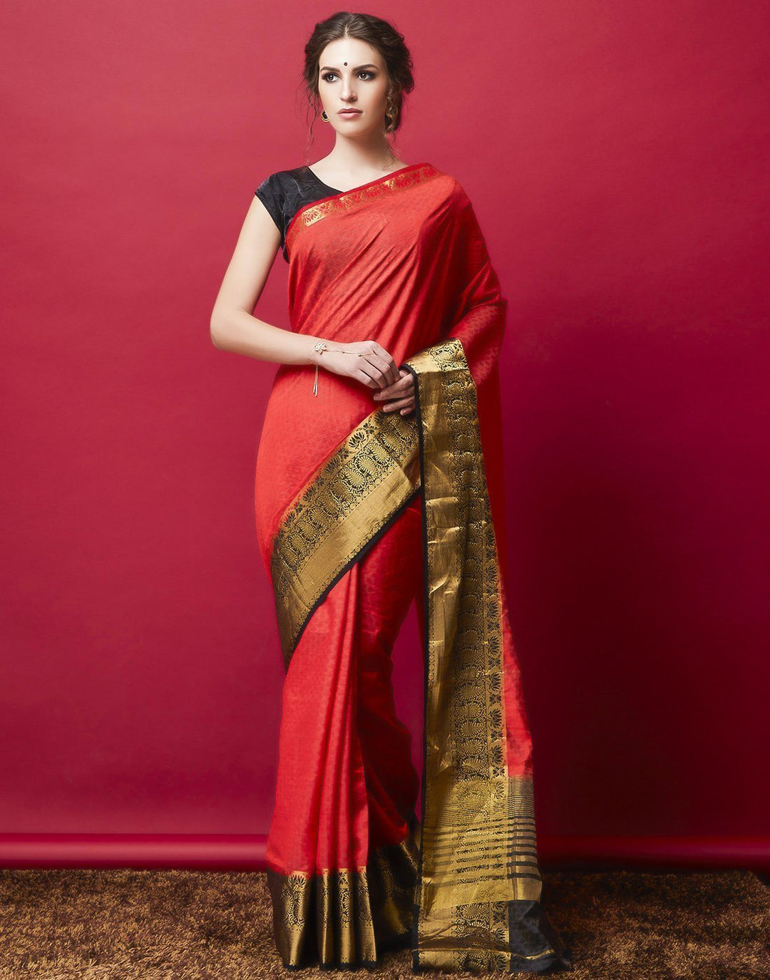 MBZ Meena Bazaar-Hot Pink Art Handloom Woven Saree