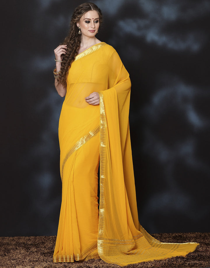 Navy Blue Art Chiffon Saree