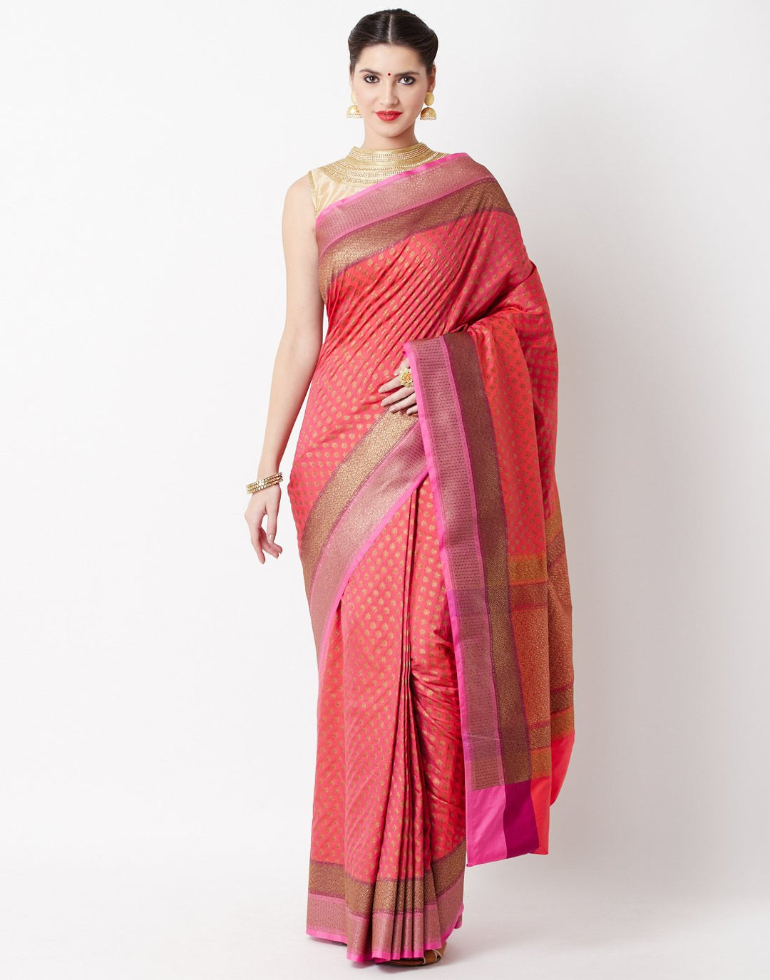 MBZ Meena Bazaar-Pink Banarasi Art Handloom Saree