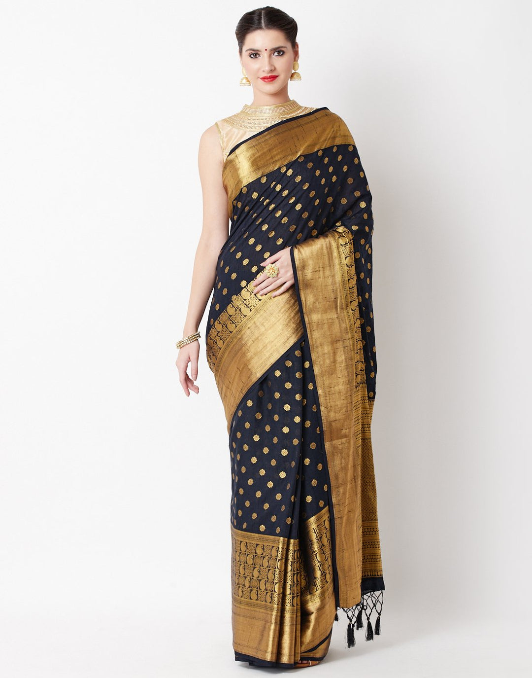 MBZ Meena Bazaar-Black Art Handloom Saree