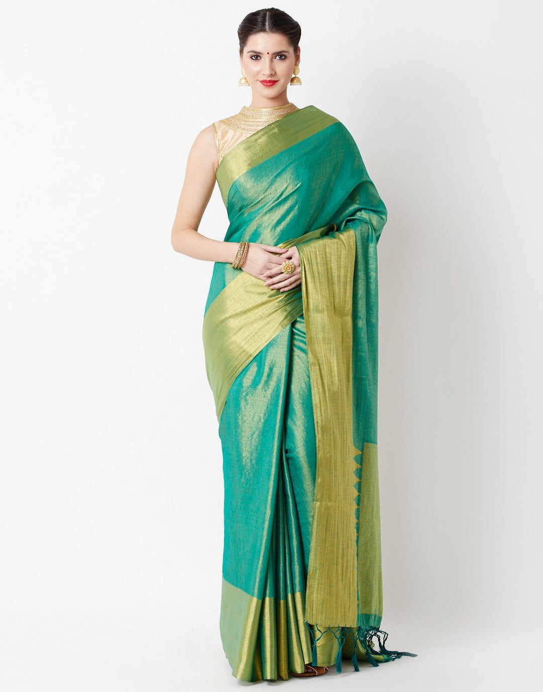 MBZ Meena Bazaar-Green Art Handloom Saree