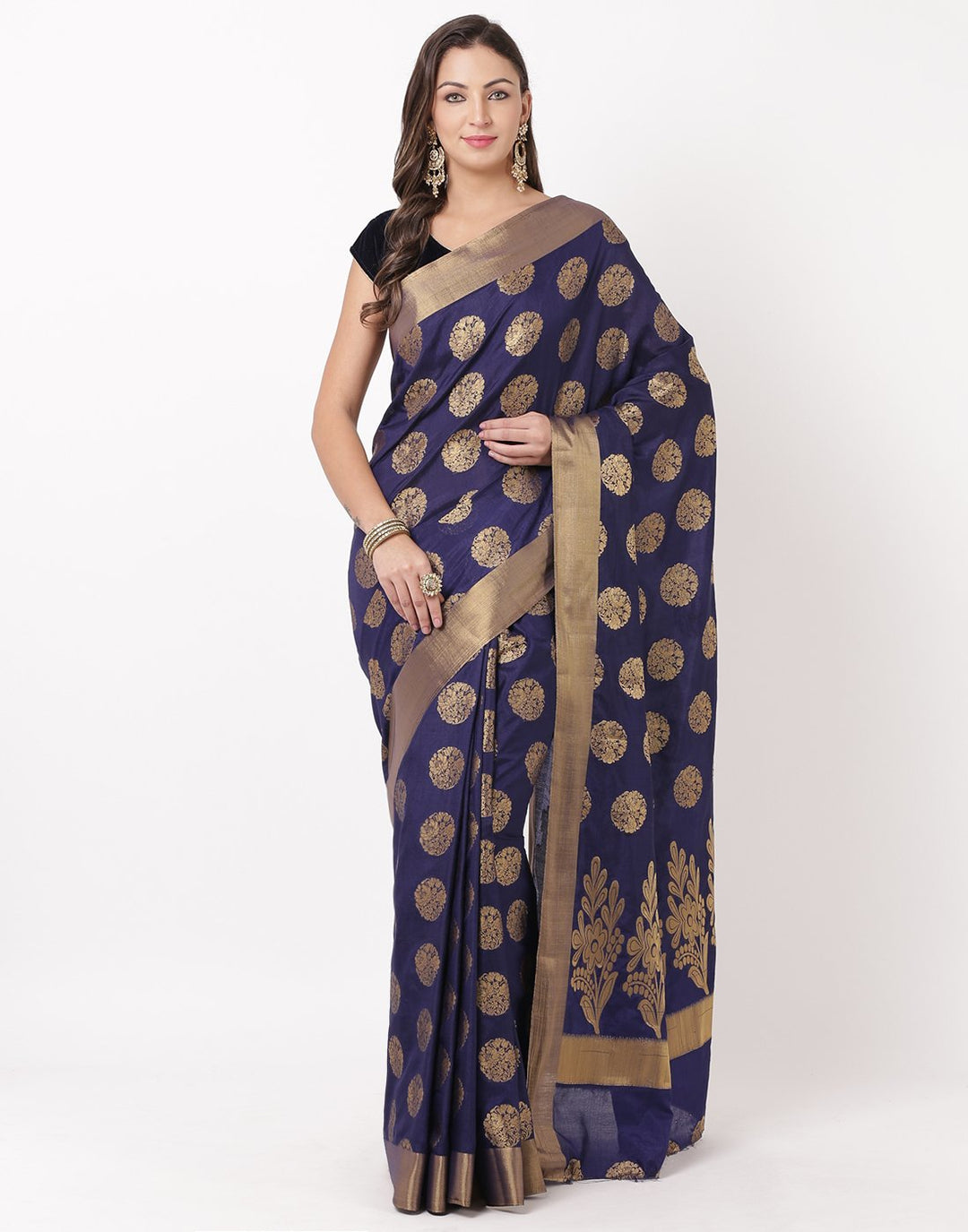 MBZ Meena Bazaar-Navy Blue Art Handloom Saree