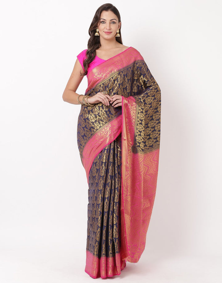 Navy Blue Rani Art Handloom Saree