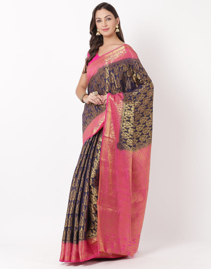 Navy Blue Rani Art Handloom Saree
