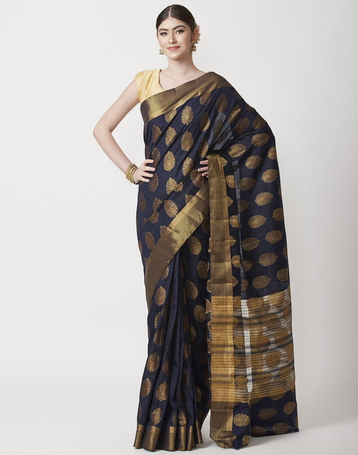 MBZ Meena Bazaar-Navy Blue Art Handloom Woven Saree