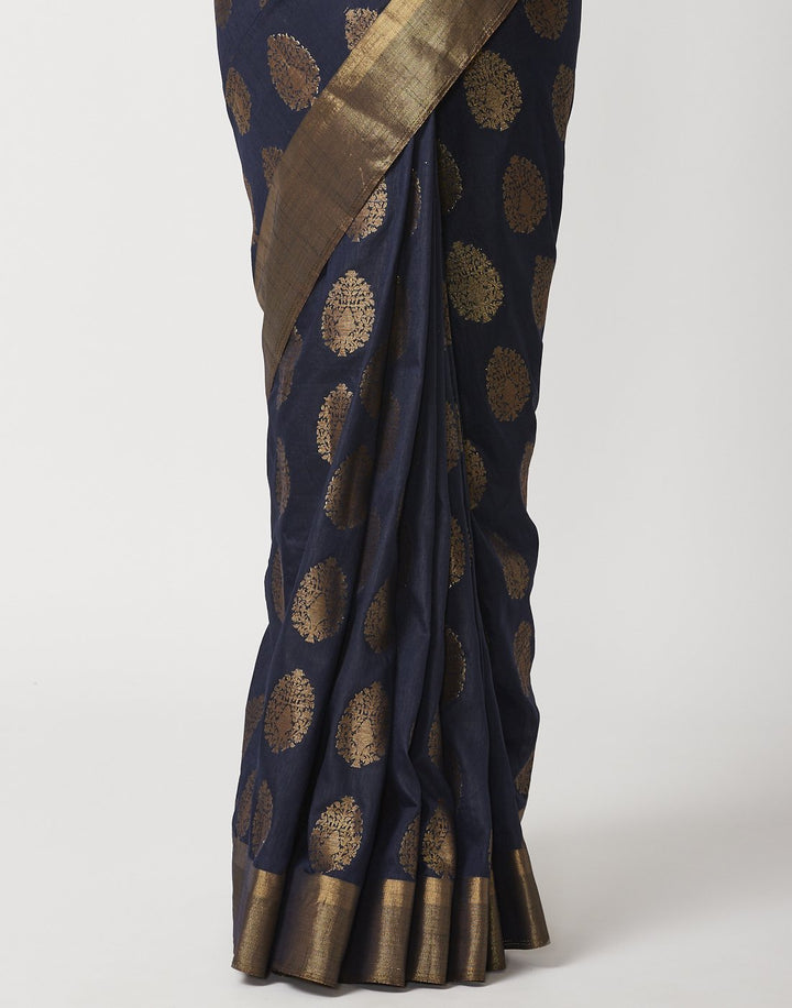 MBZ Meena Bazaar-Navy Blue Art Handloom Woven Saree