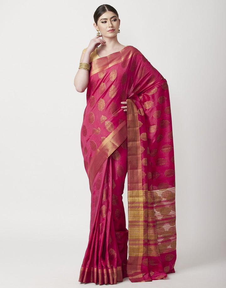 MBZ Meena Bazaar-Navy Blue Art Handloom Woven Saree