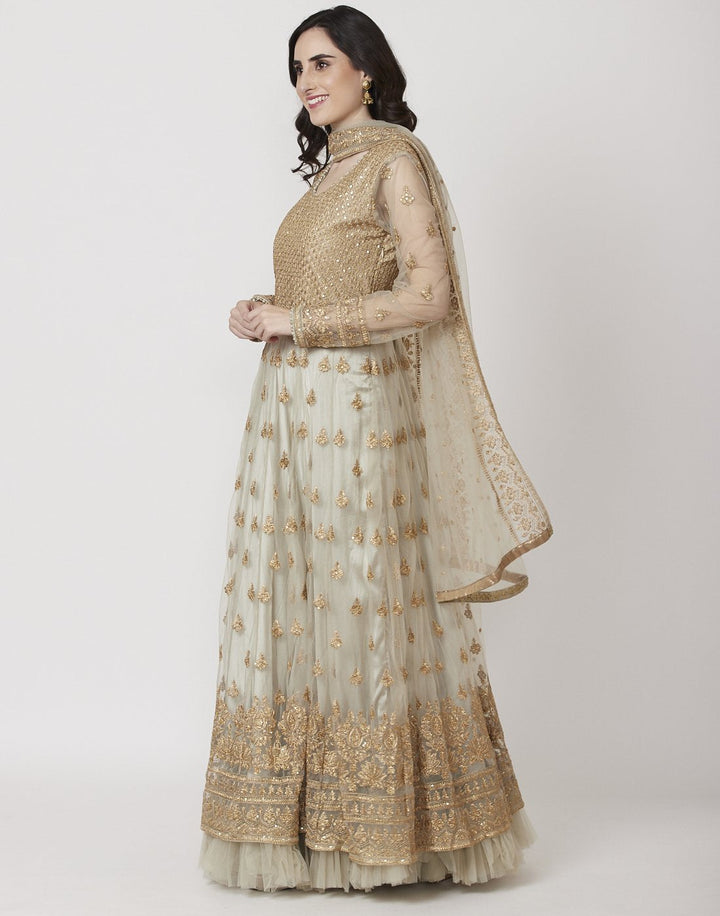 MBZ Meena Bazaar-Pista Green Net Salwar Kameez