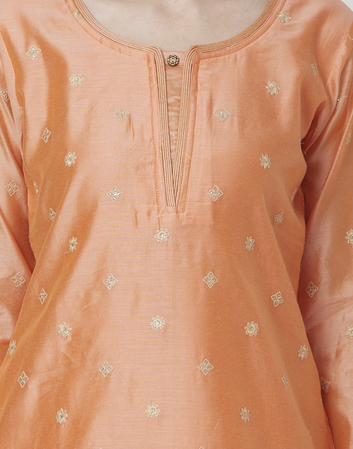MBZ Meena Bazaar-Peach Beige Cotton Chanderi Salwar Kameez