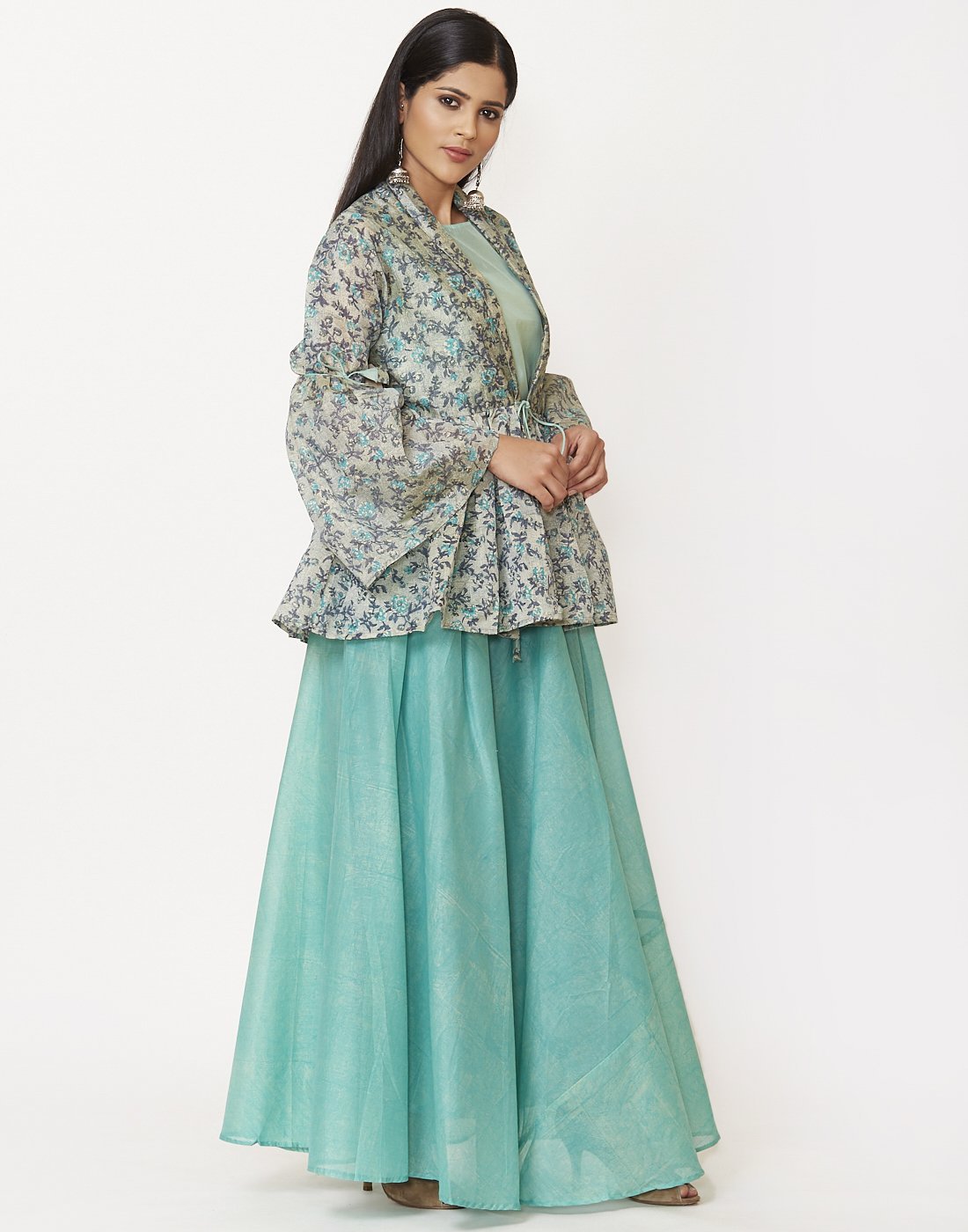 MBZ Meena Bazaar-Dull Green Cotton Chanderi Kurti