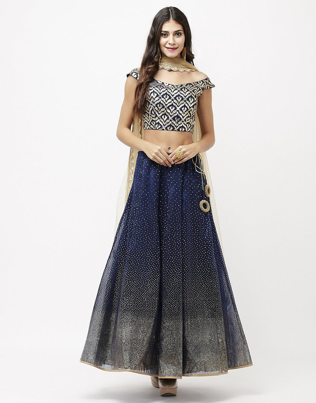 MBZ Meena Bazaar-Navy Blue Ordinary Cotton Lehenga