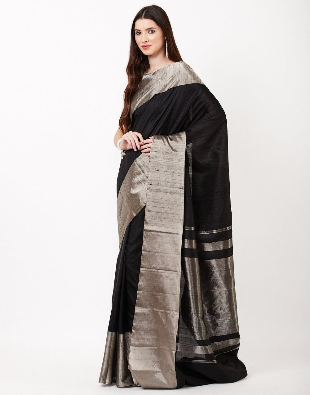 MBZ Meena Bazaar-Black Woven Handloom Saree