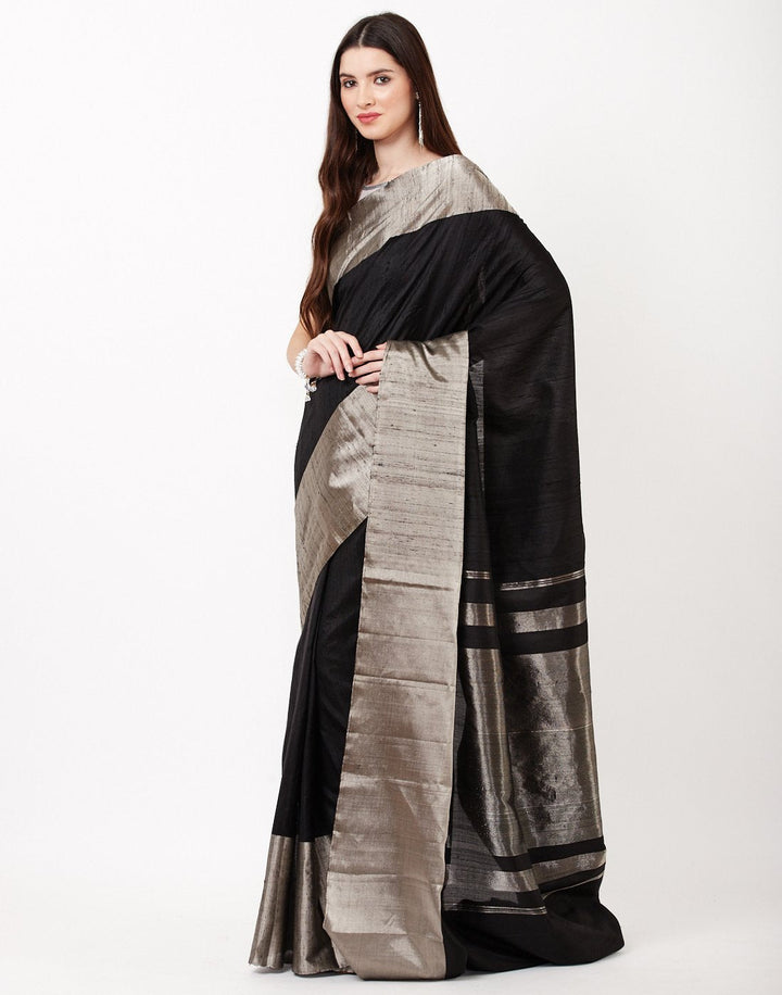 MBZ Meena Bazaar-Black Woven Handloom Saree
