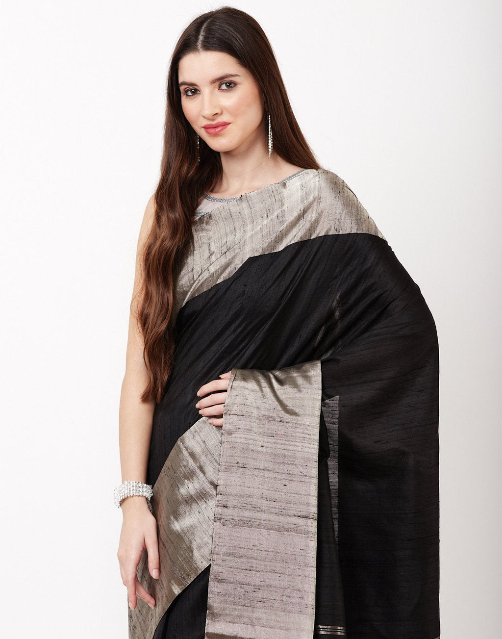 MBZ Meena Bazaar-Black Woven Handloom Saree