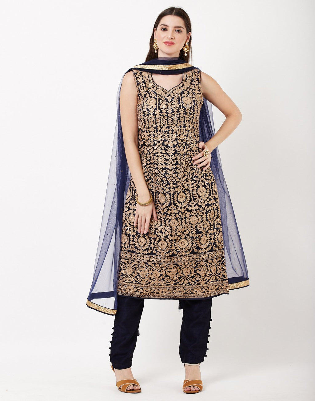 Navy Blue Net Salwar Kameez