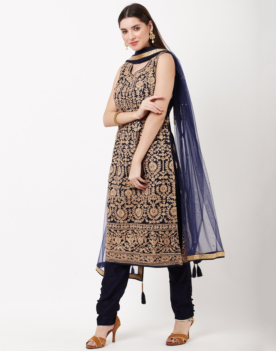 Navy Blue Net Salwar Kameez
