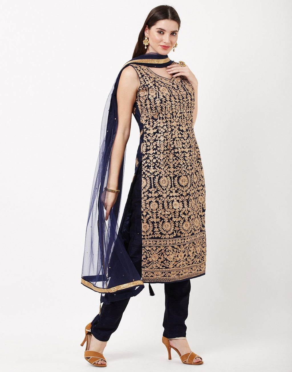 Navy Blue Net Salwar Kameez