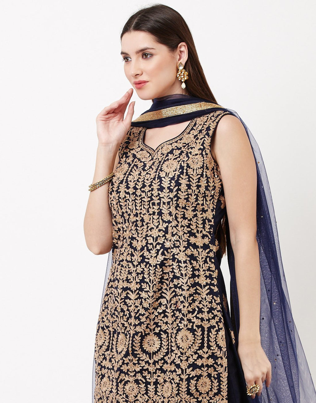 Navy Blue Net Salwar Kameez