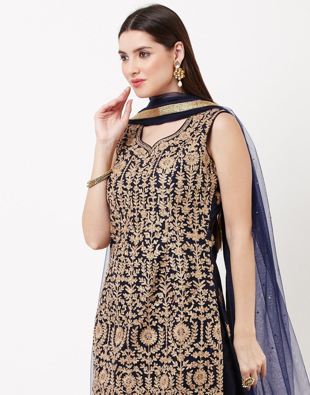 Navy Blue Net Salwar Kameez