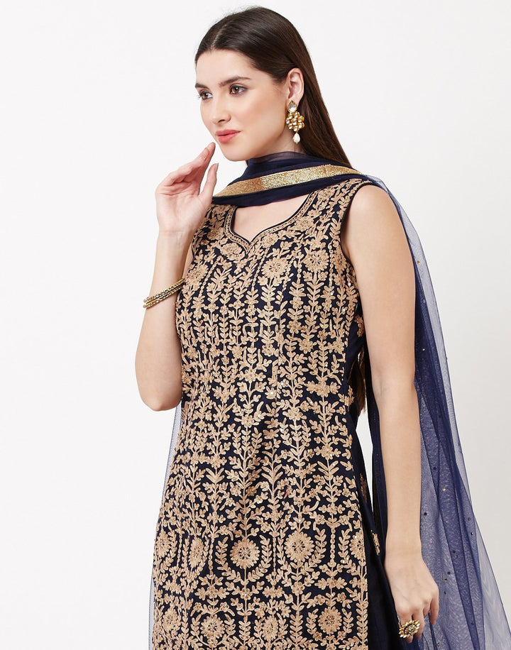 Navy Blue Net Salwar Kameez
