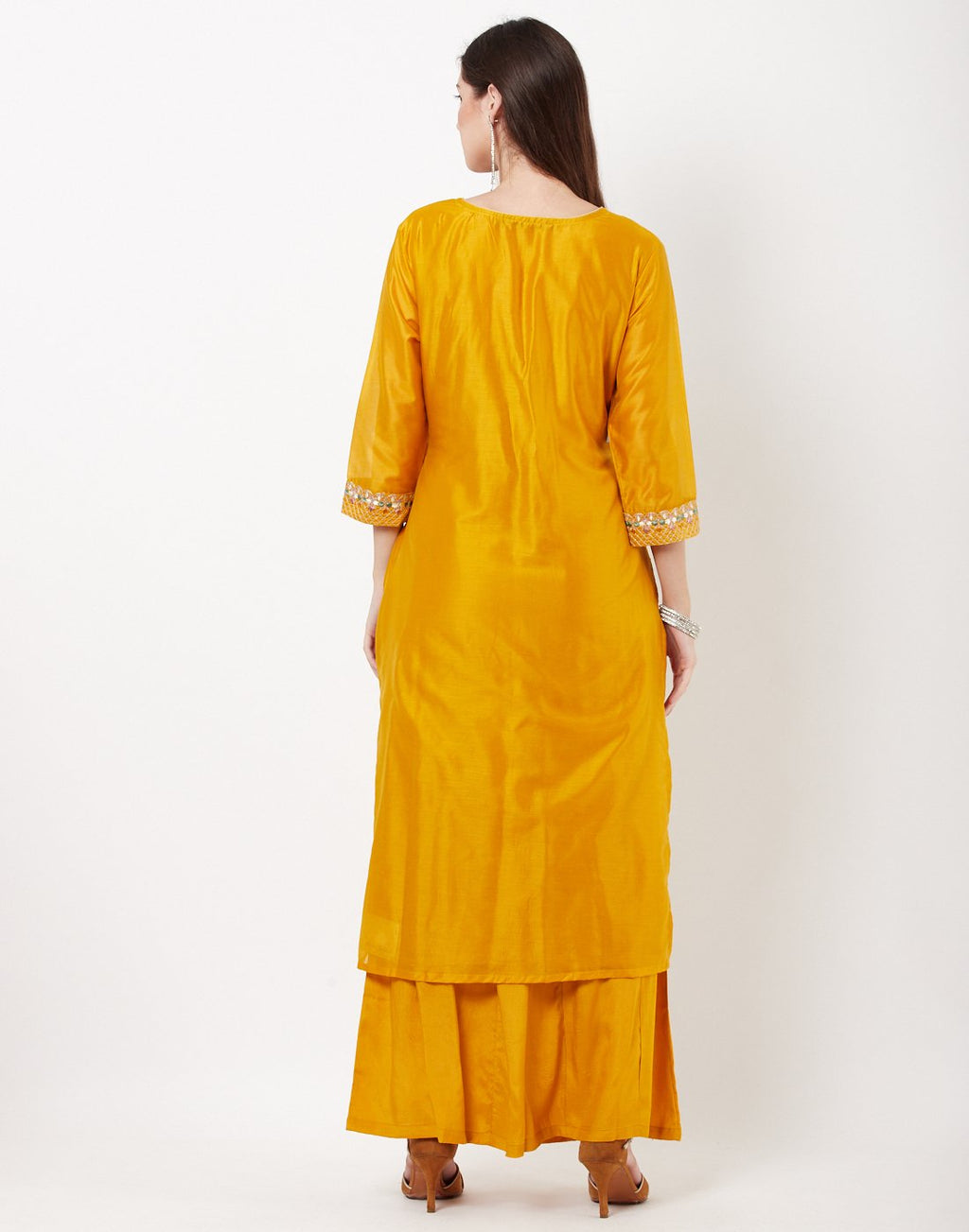 MBZ Meena Bazaar-Mustard Cotton Chanderi Salwar Kameez