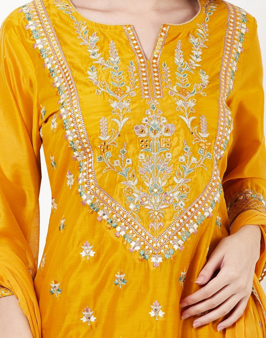 MBZ Meena Bazaar-Mustard Cotton Chanderi Salwar Kameez