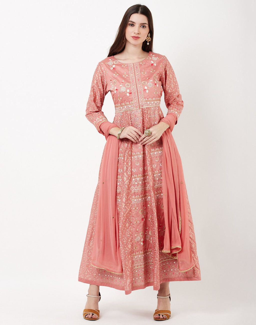 MBZ Meena Bazaar-Pink Cotton Chanderi Salwar Kameez