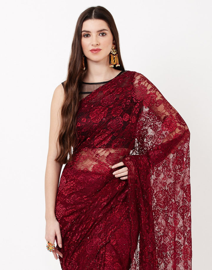 Lace saree with stone work