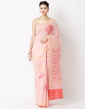 Pink Cotton Linen Saree