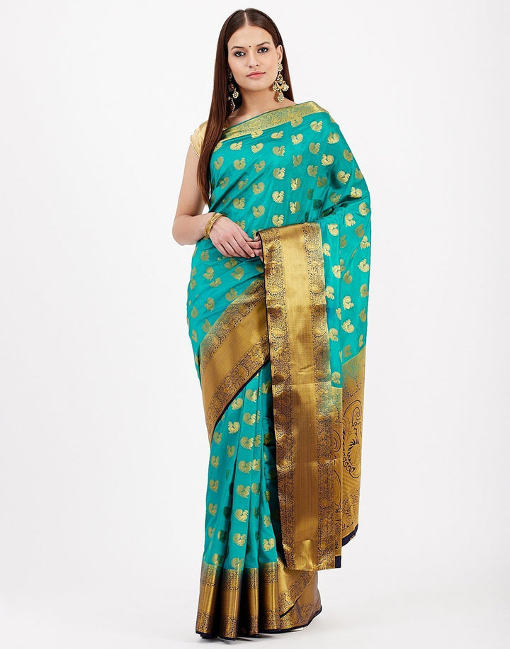 MBZ Meena Bazaar-Green Art Handloom Saree