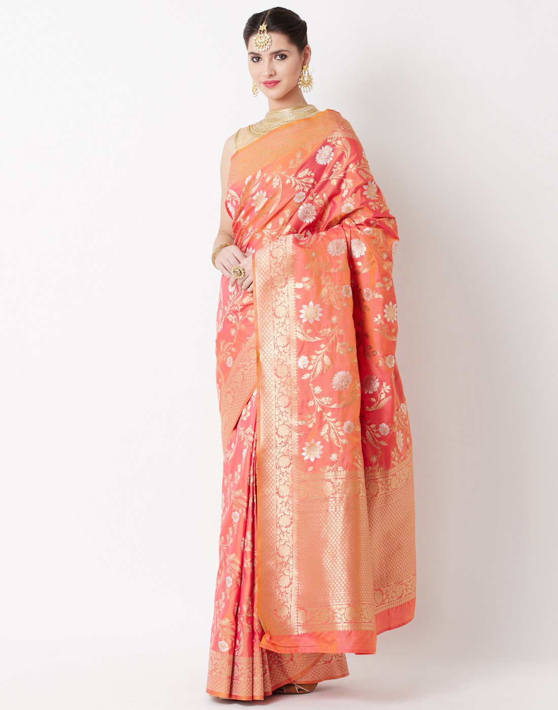 Orange Rani Banarasi Saree