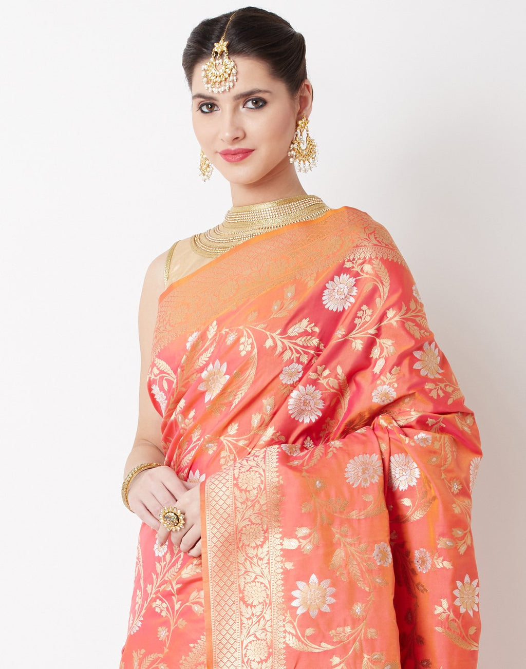 Orange Rani Banarasi Saree