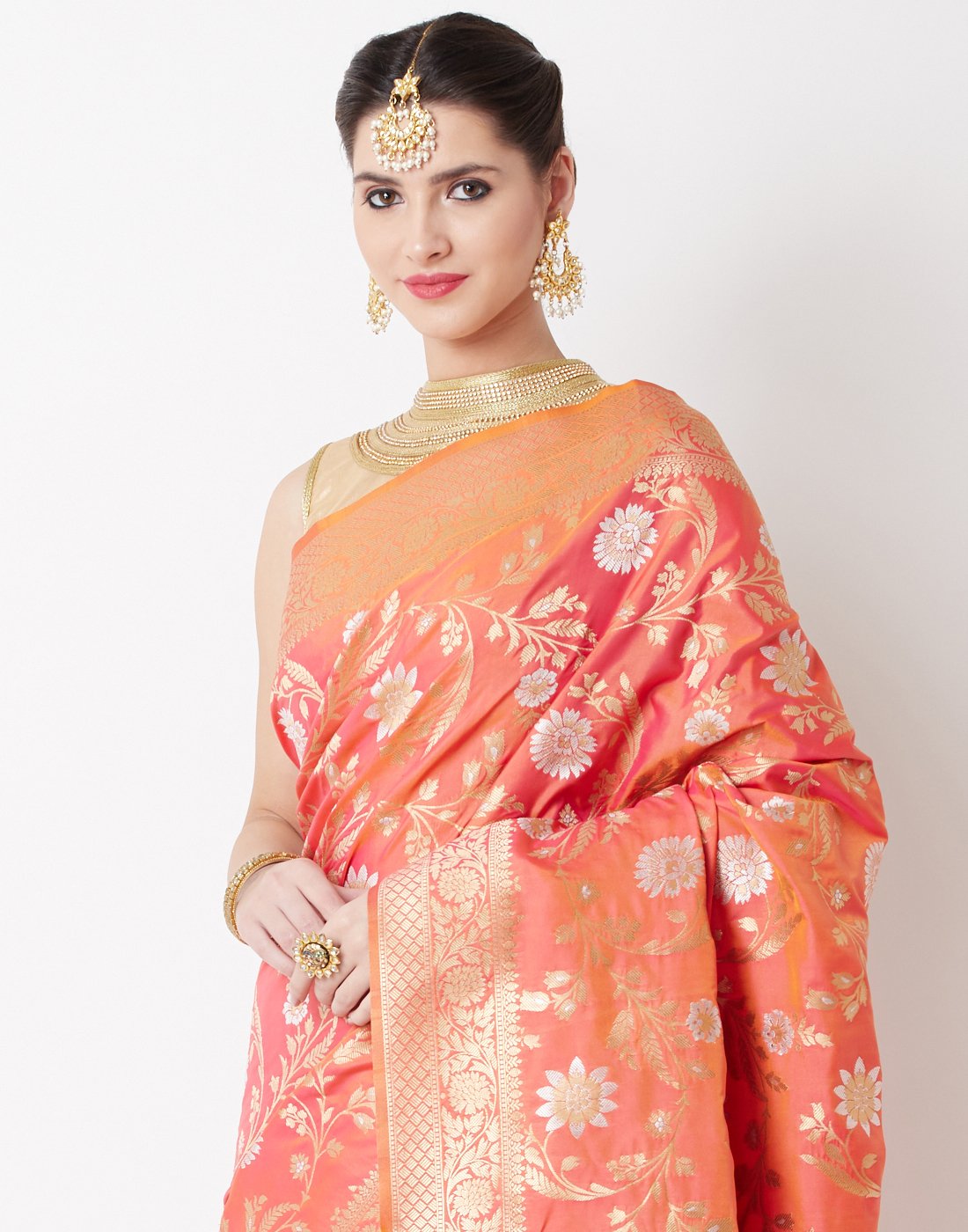 Orange Rani Banarasi Saree